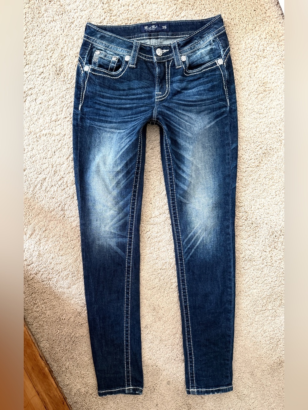 Womens Miss Me Jeans Size 25 X 30 Skinny Y2K Angel Wings Mid Rise Blue Denim - Picture 3 of 11